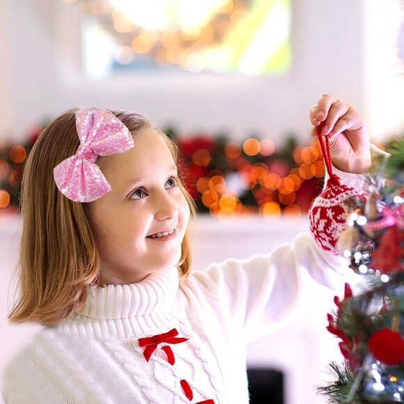 Love Fairy 4.3-Inch Sparkly Sequin Bow Tie Headbands - Boutique Ribbon Bows for - Picture 4 of 5